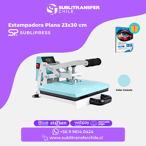 ST1040 Estampadora Plana SubliPress Verde Agua 23x30cm – Entrega Inmediata