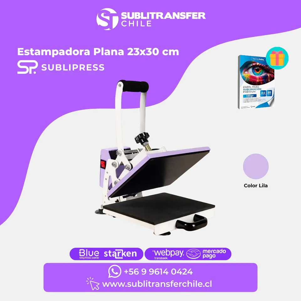 ST1035 Estampadora Plana Sublipress Lila 23x30cm – Entrega Inmediata 1