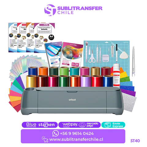 ST40 Kit Cricut maker 4 Azul Niebla full papeles fotograficos e insumos - Entrega inmediata