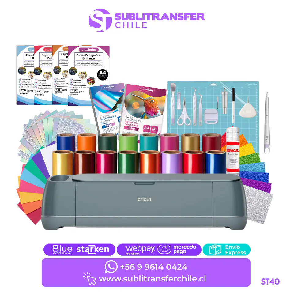 ST40 Kit Cricut maker 4 Azul Niebla full papeles fotograficos e insumos - Entrega inmediata 1