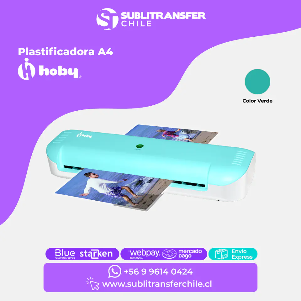 ST1405 Plastificadora A4 Hoby Verde - Entrega Inmediata 1