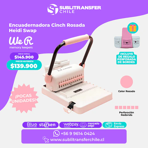 POCAS UNIDADES Encuadernadora Cinch Rosada Heidi Swapp - Entrega Inmediata