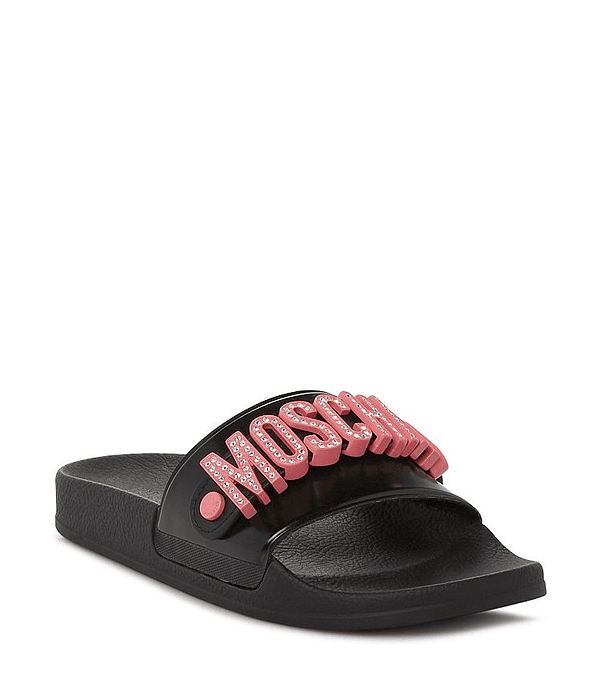 Sandalia con logo de cristal Moschino