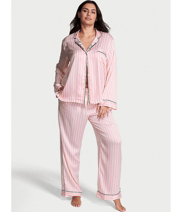 Pijama Largo rosa de Satín
