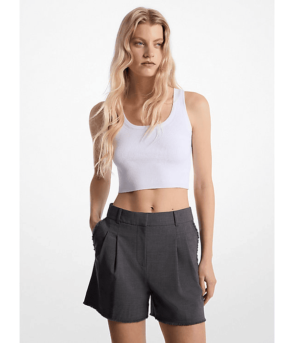 Short plisado de lana elástica deshilachada