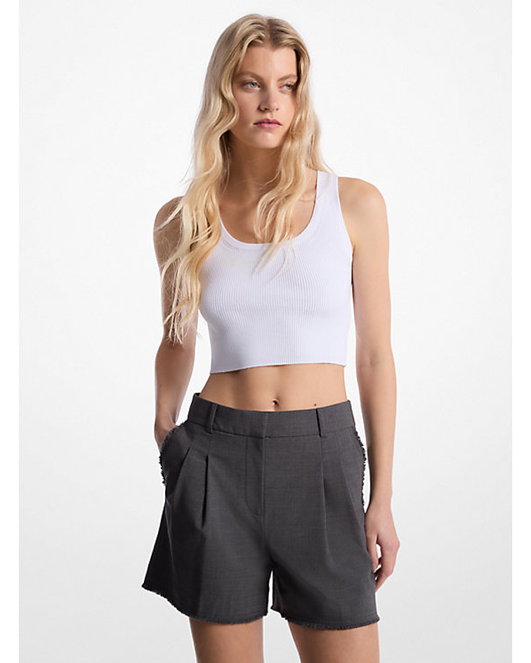 Short plisado de lana elástica deshilachada