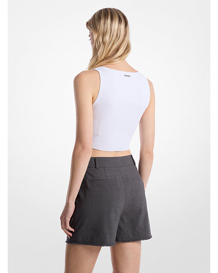 Short plisado de lana elástica deshilachada