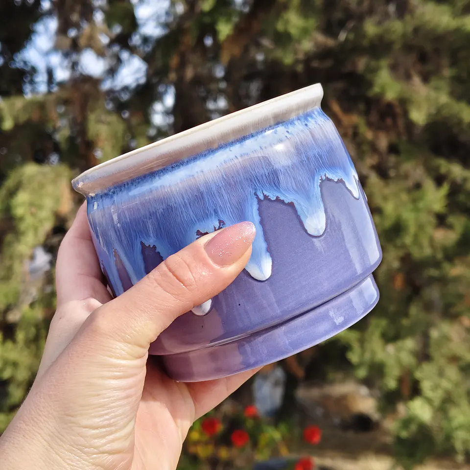 Maceta cerámica esmaltada efecto goteado 2