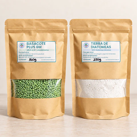 Pack Fertilizante + protección: BASACOTE 500 GRS + TIERRA DE DIATOMEAS 250 GRS