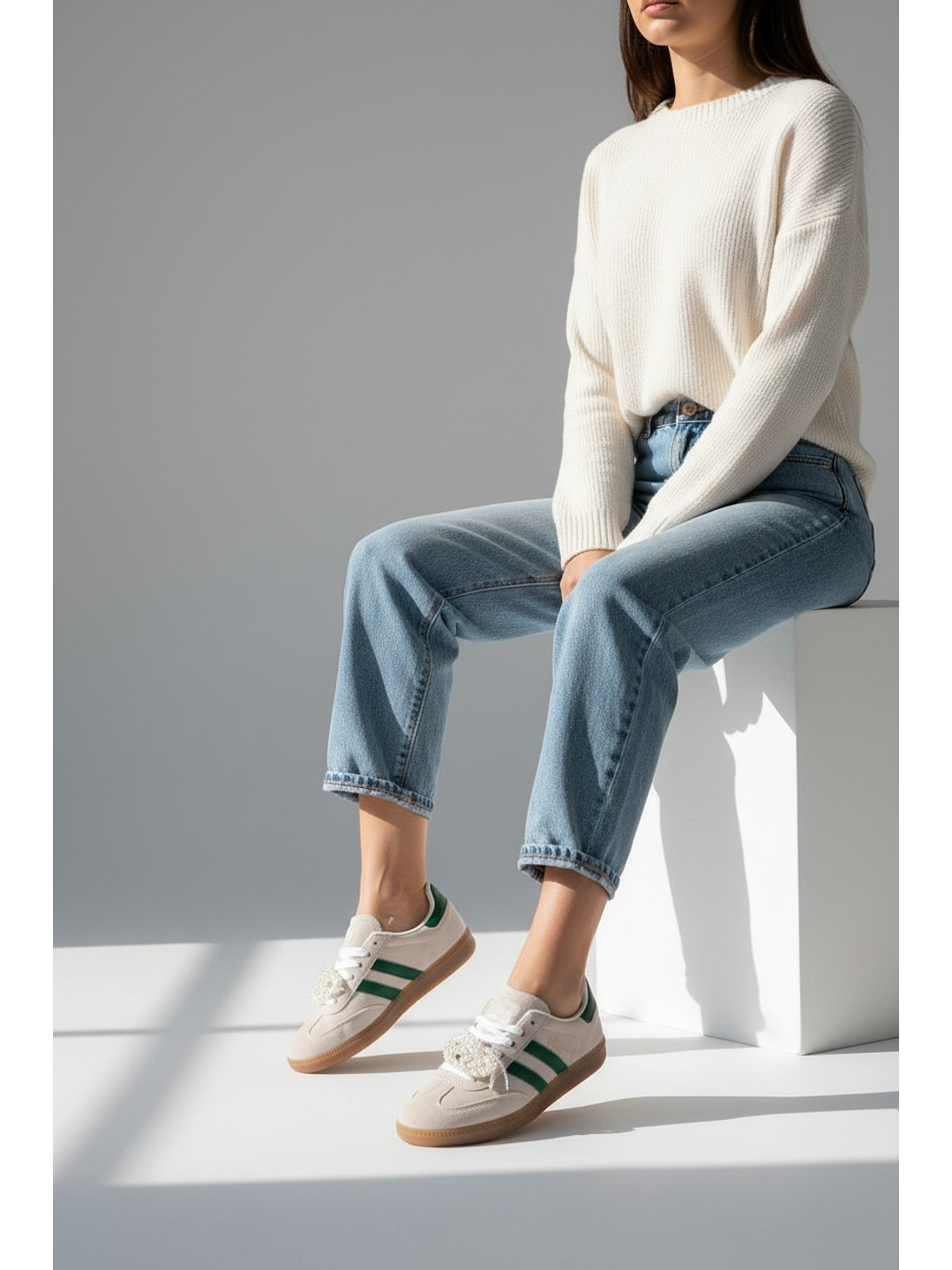 Zapatillas suel gamuza gris/verde G603 2