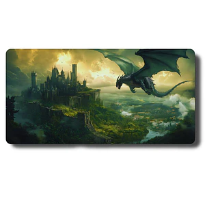 MousePad Gamer Dragon Volando Sobre Un Castillo Formato XXL