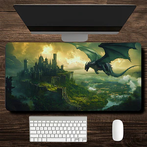MousePad Gamer Dragon Volando Sobre Un Castillo Formato XXL