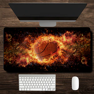 MousePad Gamer Pelota De Basketball Rodeada En Fuego XXL