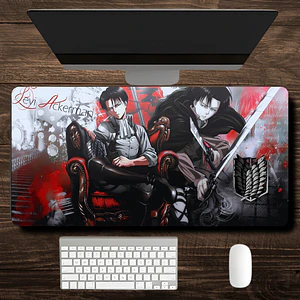 MousePad Gamer Levi Ackerman En Un Fondo Rojo Y Gris XXL