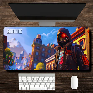 MousePad Gamer Fortnite Ciudad De Fondo Con Una Skin XXL