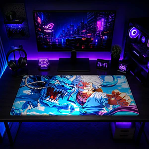Mousepad Gamer One Piece Luffy Dragon Azul Formato XXL