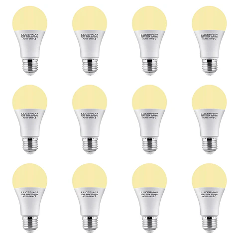 12 Pack Bombillo Bulbo A60, 12W, Rosca E27, 3K, LUCERNA