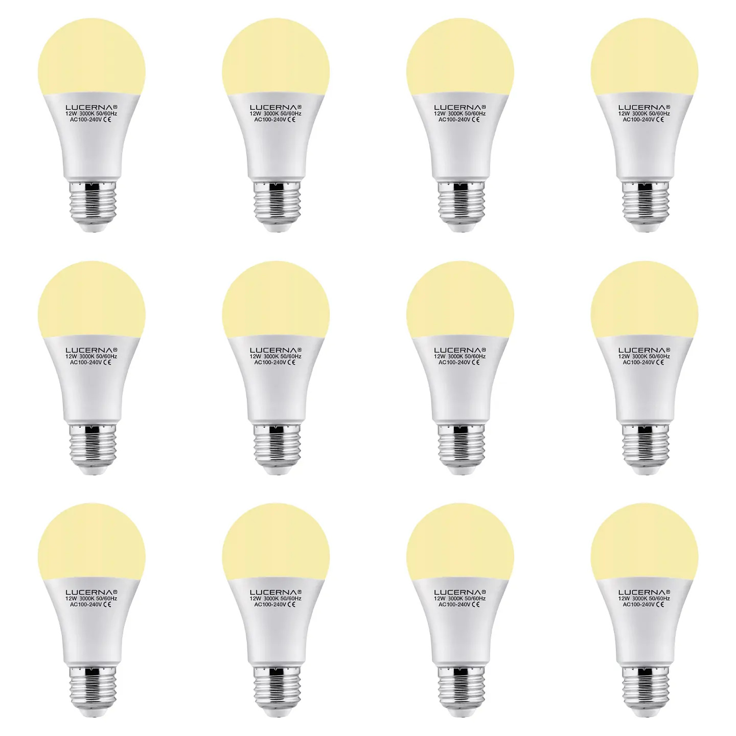 12 Pack Bombillo Bulbo A60, 12W, Rosca E27, 3K, LUCERNA 1