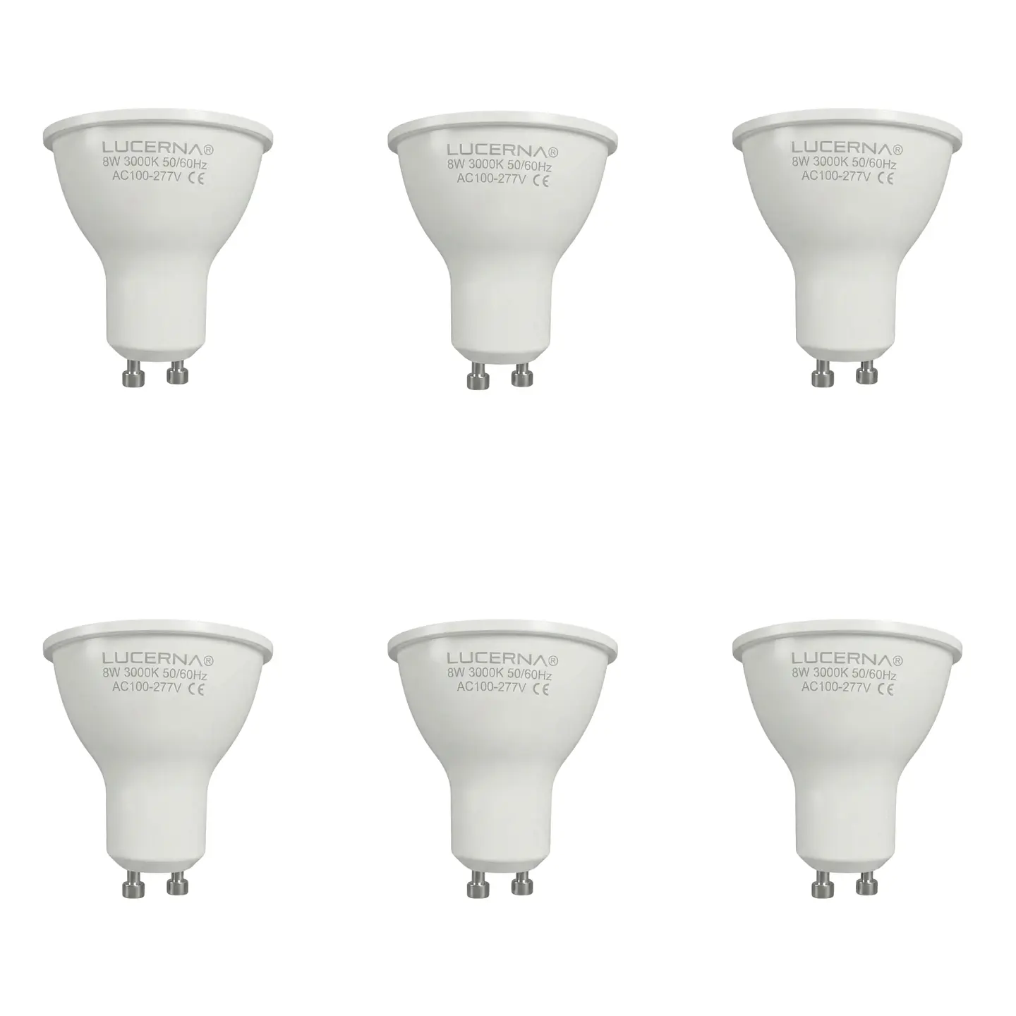 6 Pack Bombillo Dicroico GU10, 8W, 3000K, LUCERNA 1