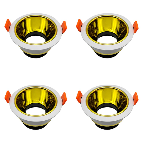4 Pack Aro Empotrable para Spot c/Sócate GU10, Blanco/Oro, LUCERNA