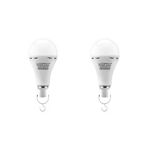 2 Pack Bombillo de Emergencia Recargable, 9W, 6500K, LUCERNA