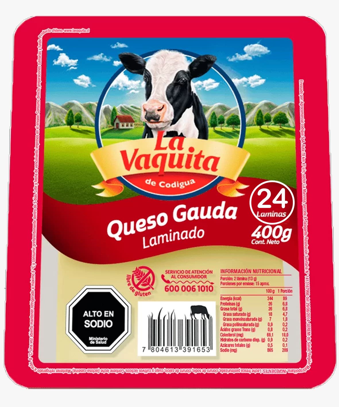 LA VAQUITA QUESO GAUDA 24 LAMINAS 400 G