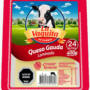 QUESO LAMINADO GAUDA LA VAQUITA 400 G