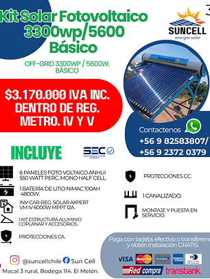 Kit Solar Fotovoltaico 3300wp/5600 Básico