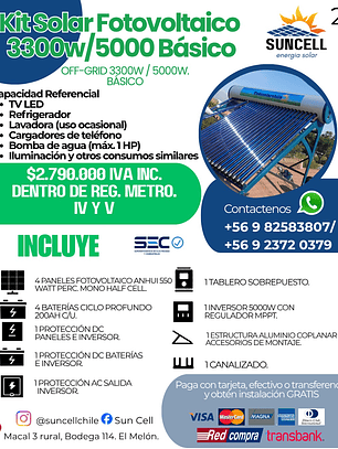 Kit Solar Fotovoltaico  3300w/5000 Básico