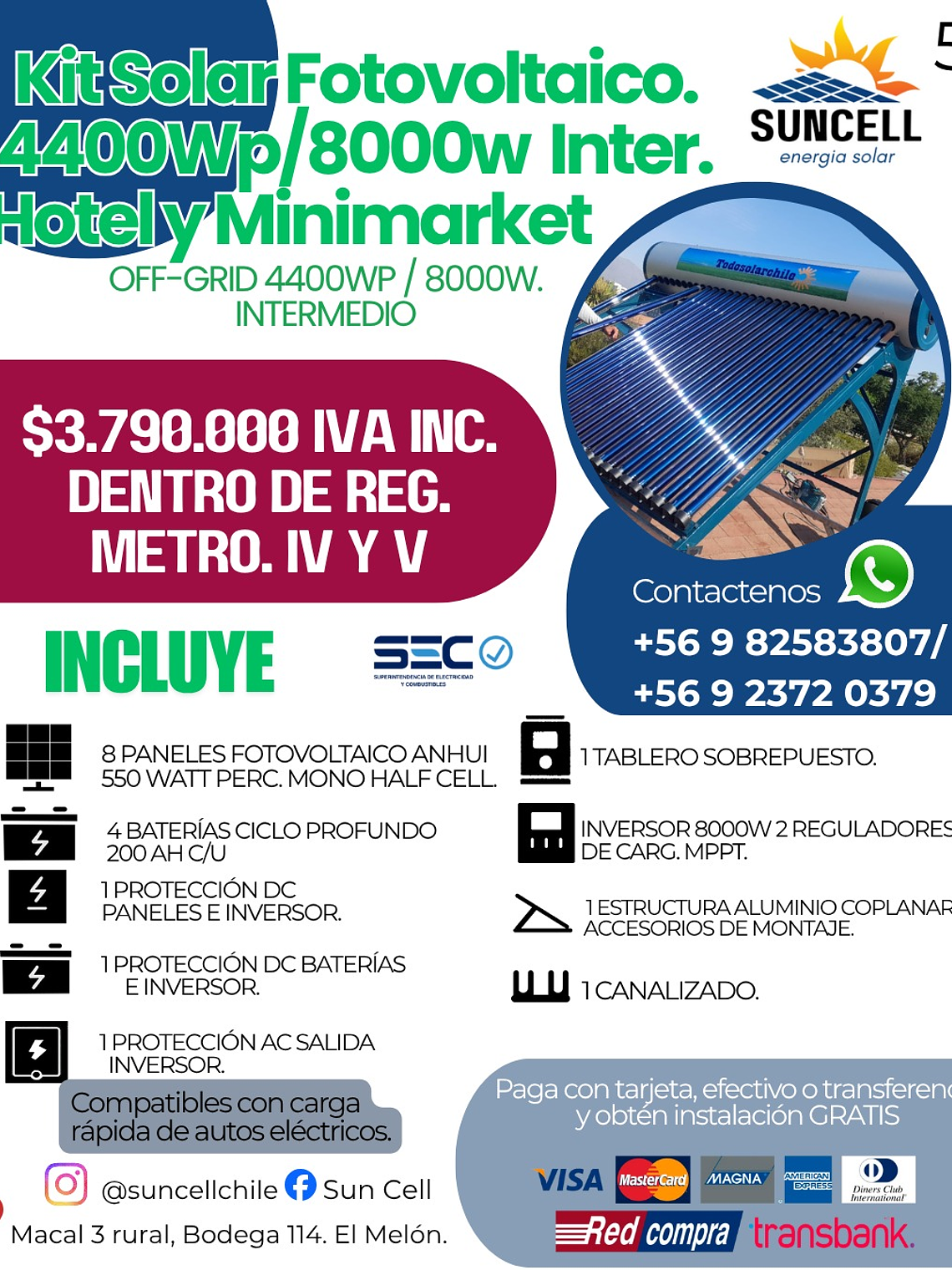 Kit Solar Fotovoltaico.  4400Wp/8000w Intermedio. Hotel y Minimarket 1