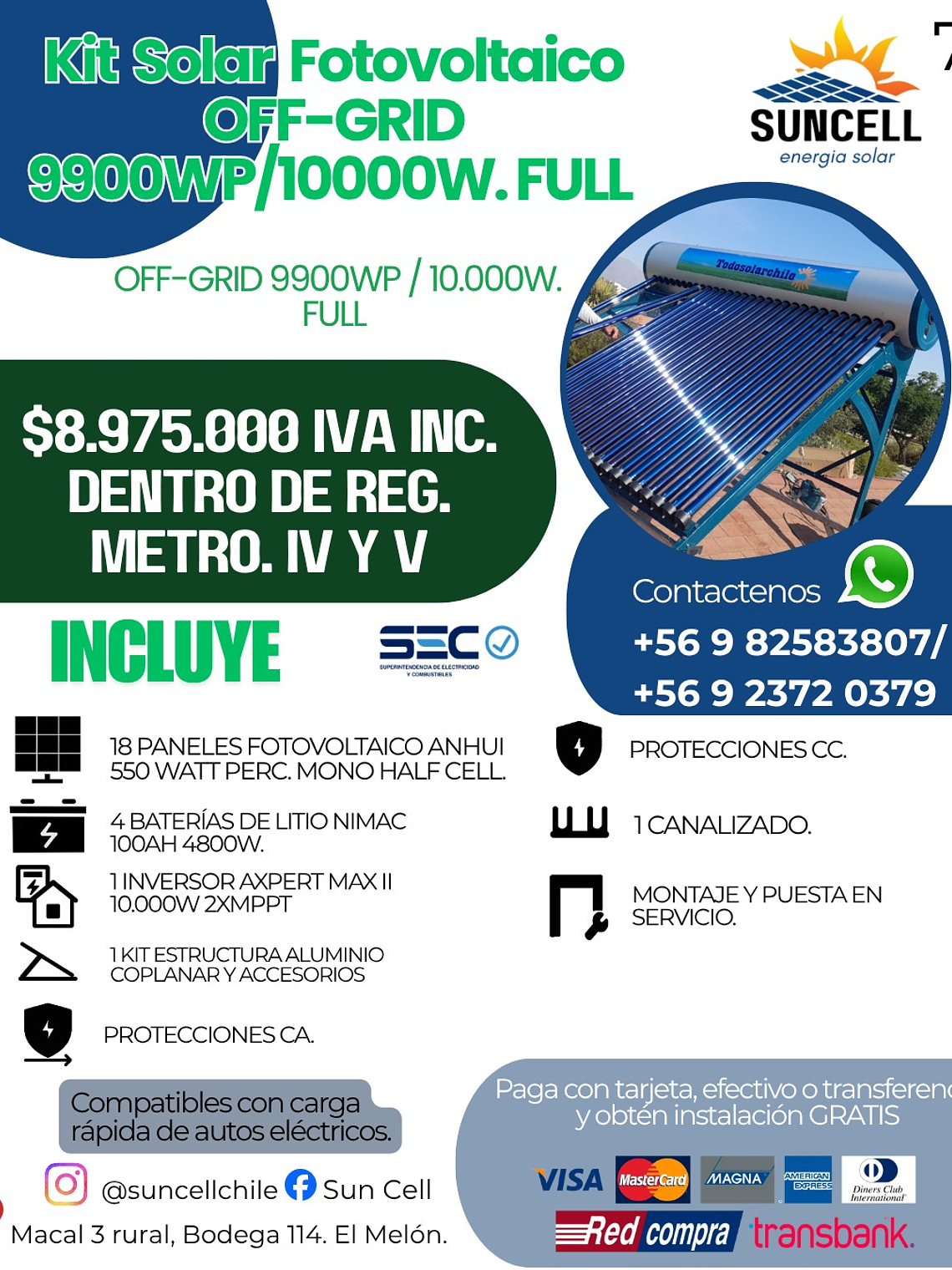 Kit Solar Fotovoltaico OFF-GRID 9900WP/10000W. FULL 1