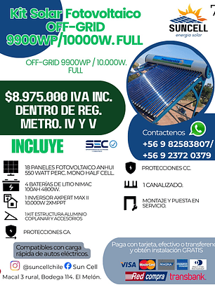 Kit Solar Fotovoltaico OFF-GRID 9900WP/10000W. FULL