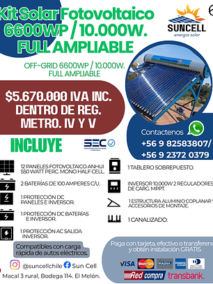 Kit Solar Fotovoltaico 6600WP/10.000W. FULL AMPLIABLE