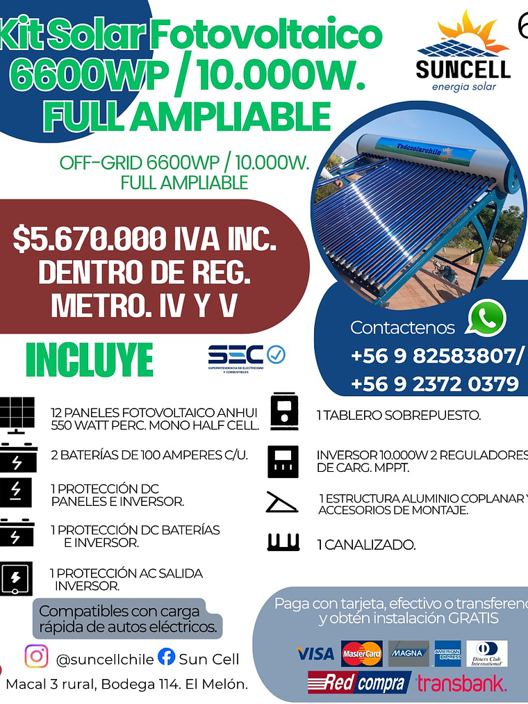 Kit Solar Fotovoltaico 6600WP/10.000W. FULL AMPLIABLE 1