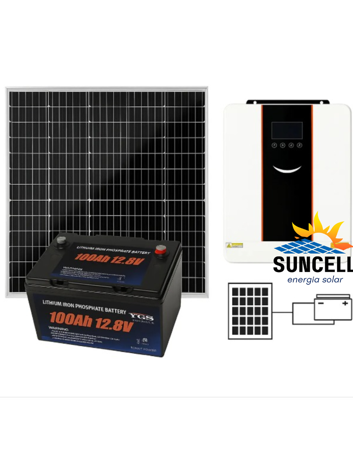 Kit Solar Básico inicial 3200w 260w Panel + Batería 100ah + Inversor 1