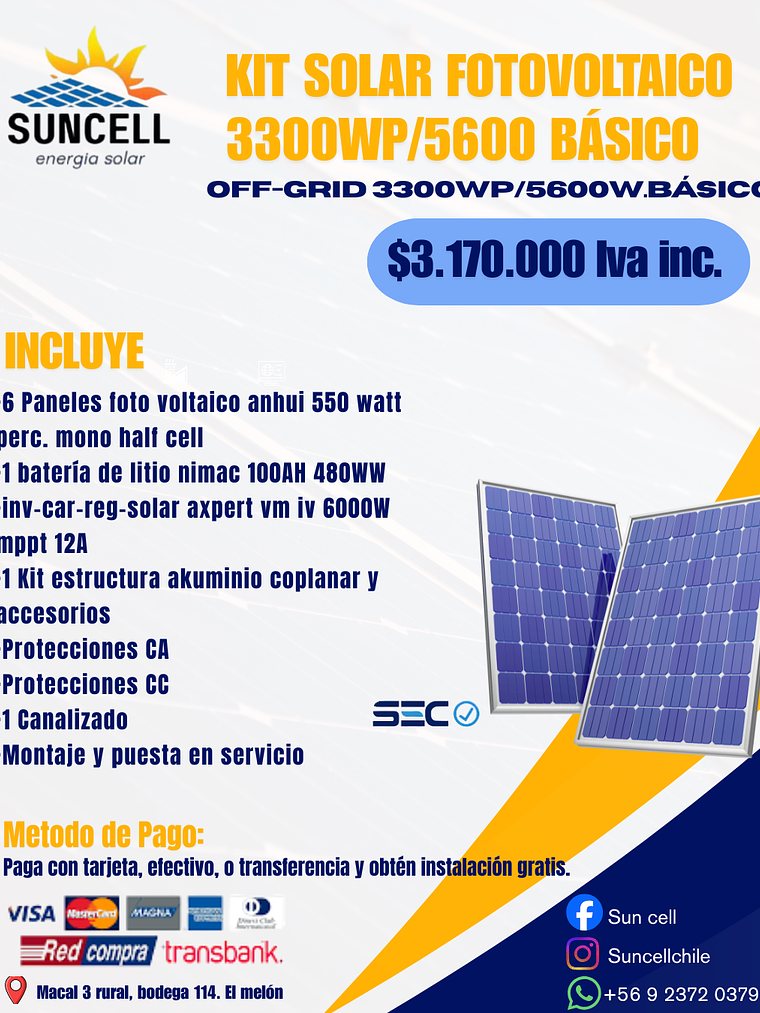 Kit Solar Fotovoltaico 3300wp/5600 Básico 1