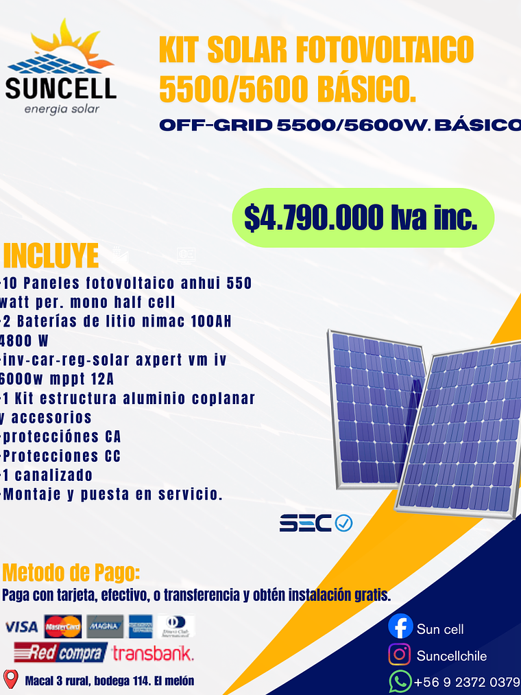 Kit Solar  Fotovoltaico 5500/5600 Básico. 1
