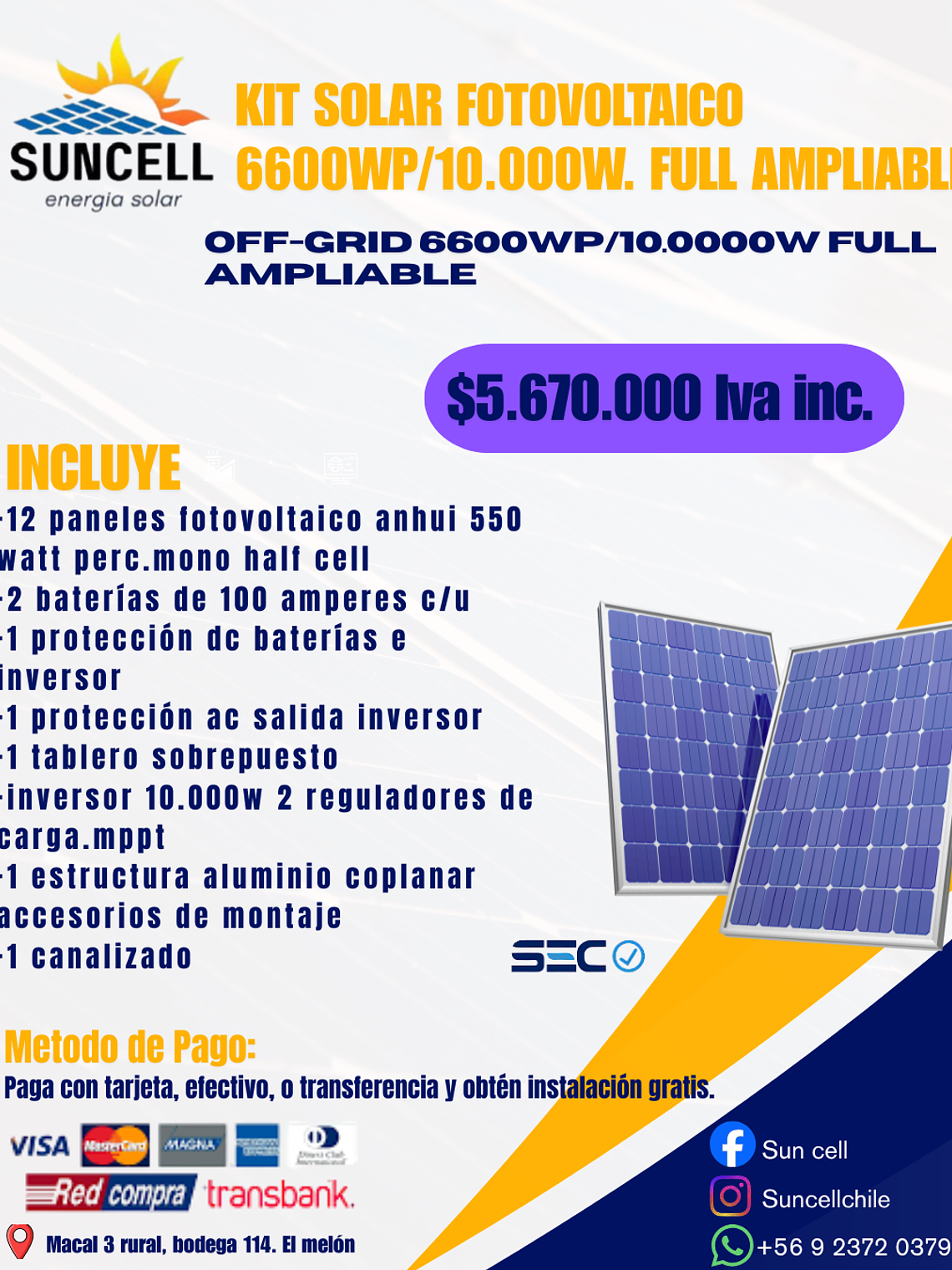 Kit Solar Fotovoltaico 6600WP/10.000W. FULL AMPLIABLE 1