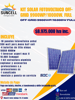 Kit Solar Fotovoltaico OFF-GRID 9900WP/10000W. FULL