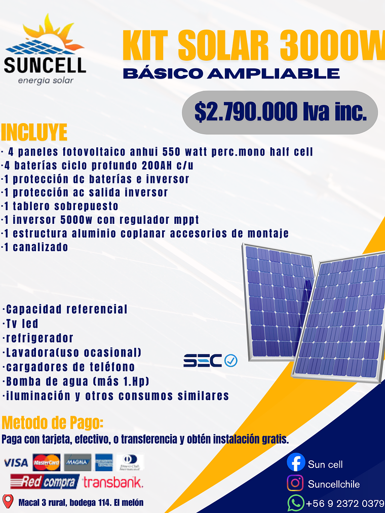 Kit Solar Fotovoltaico  3300w/5000 Básico 1