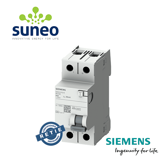 Interruptor diferencial Siemens 2 polos 25A/40A/63A,  30ma