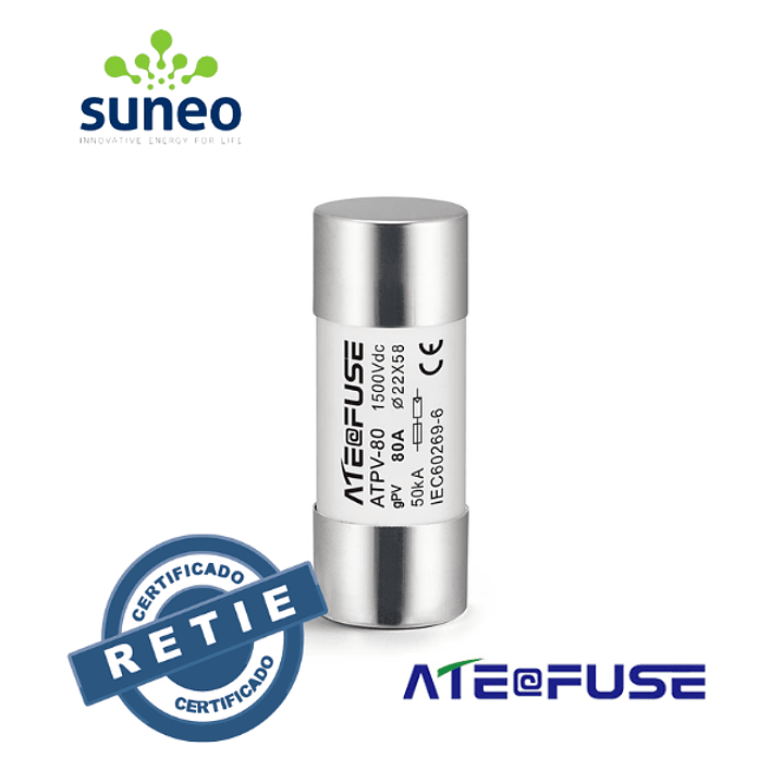 Fusible 22x58MM 1500VDC AITE RETIE 63/80A Sistemas Fotovoltaicos gPV 1