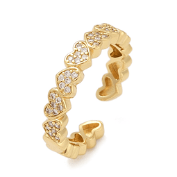Anillo Ajustable Corazón Con Circones | Baño de oro 18k