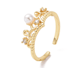 Anillo Corona Con Perla Ajustable | Baño de oro 18k