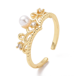  Anillo Corona Con Perla Ajustable | Baño de oro 18k