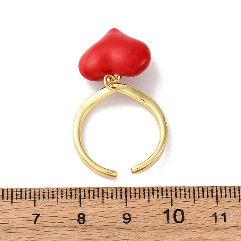 Anillo Con Corazón Rojo Ajustable | Baño de oro 18k