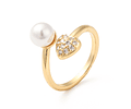Anillo Corazón Con Perla Ajustable | Baño de Oro 18k