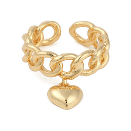  Anillo Cadena Con Corazón | Baño de oro 18k