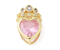 Pasador - Colgante Cristal Corazon Rosado Con Corona | Baño de oro 18k