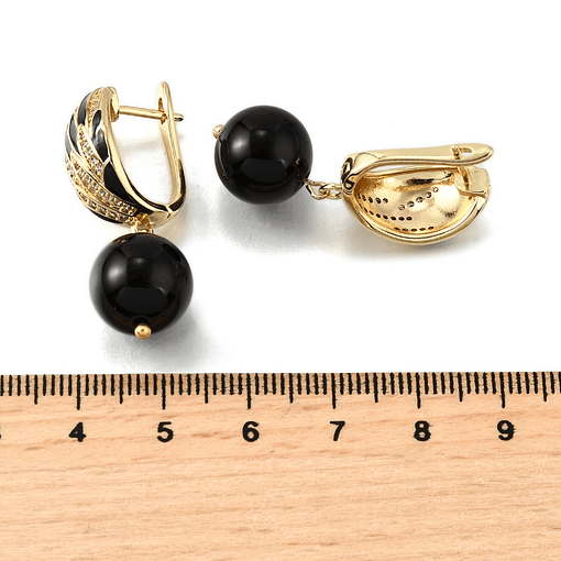 Aros Con Circones y Pelota Negra | Baño de oro 18k